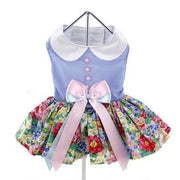Blue and White Pastel Pearls Floral Dress with Matching Leash